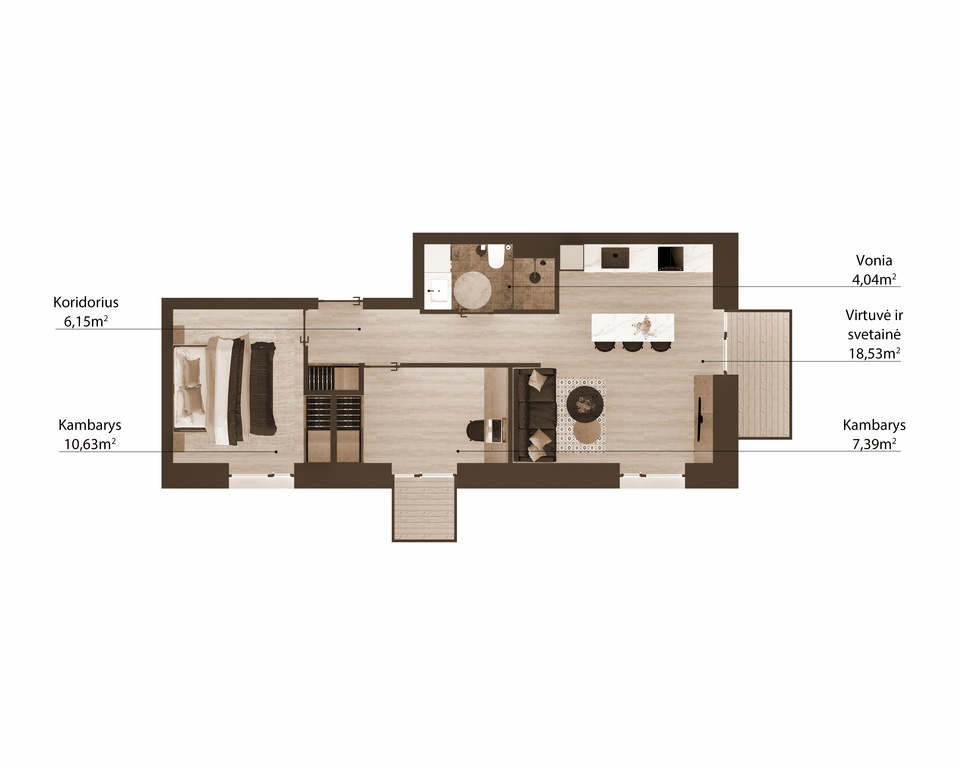 Parduodamas butas Betonuotojų g., Petrašiūnuose, Kaune, 46.74 kv.m ploto