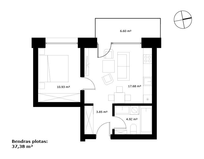 Parduodamas butas Žeimenos g., Žaliakalnyje, Kaune, 41.39 kv.m ploto