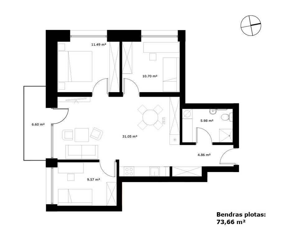 Parduodamas paskutinis 4 butas Žeimenos g., Žaliakalnyje, Kaune, 74.59 kv.m ploto. Antrame name.