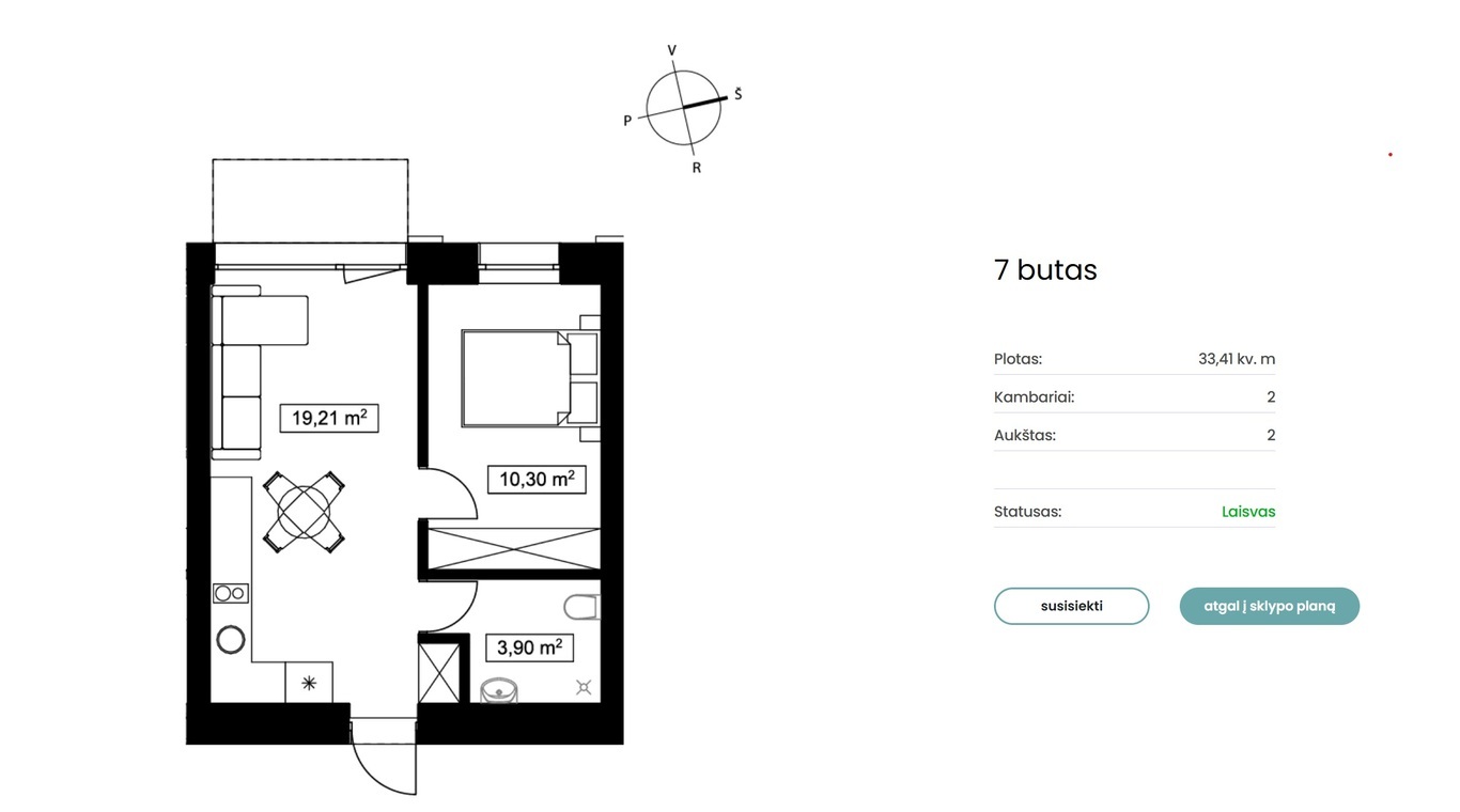 Parduodamas butas Vaivorykštės g., , Palangoje, 33.41 kv.m ploto