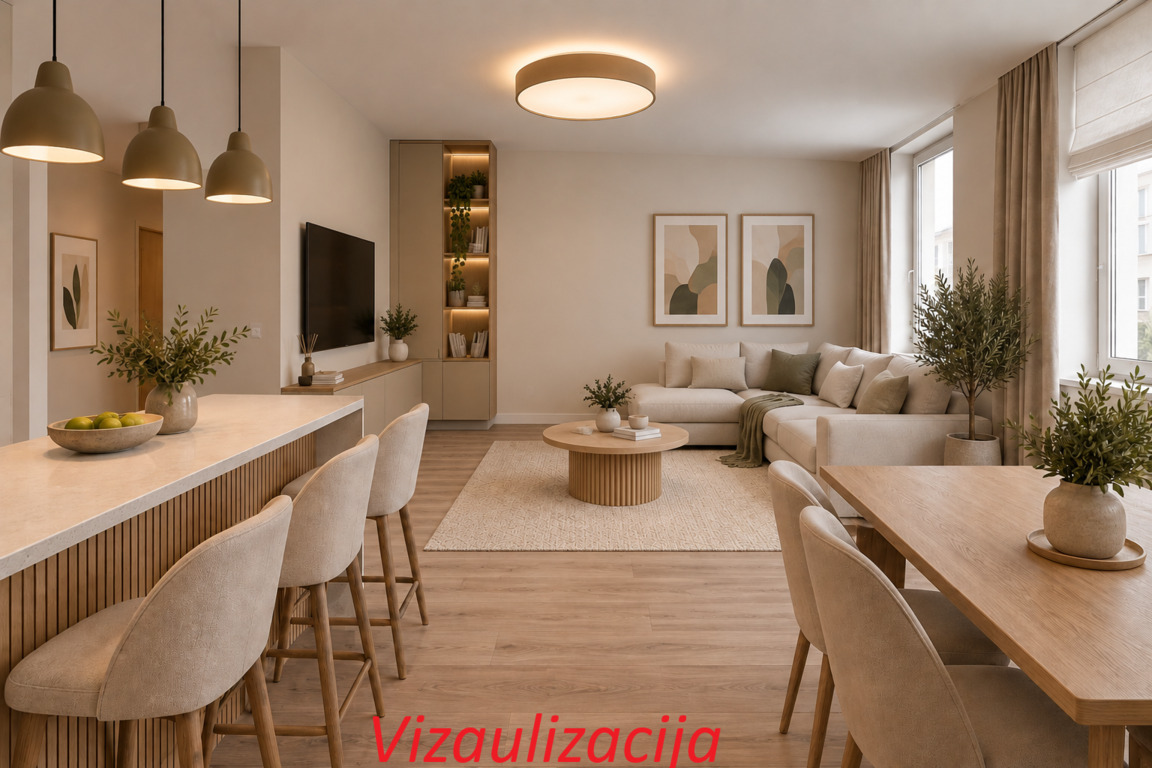 Parduodamas erdvus 3 kambarių 74,49 m² butas su terasa projekte „Leičių kiemas“