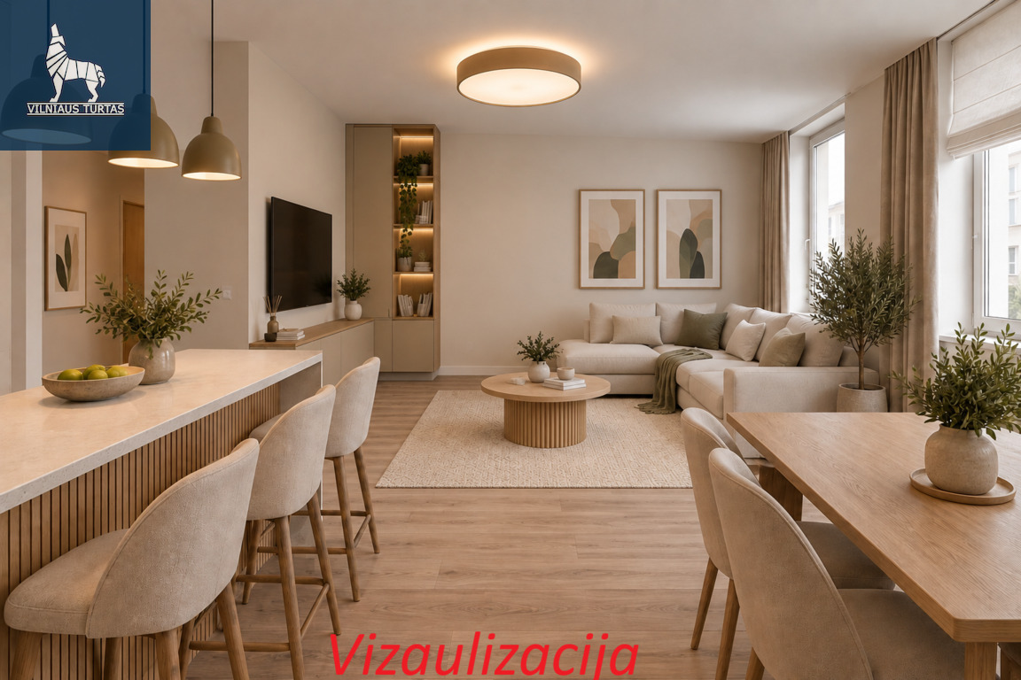 Parduodamas erdvus 3 kambarių 74,49 m² butas su terasa projekte „Leičių kiemas“